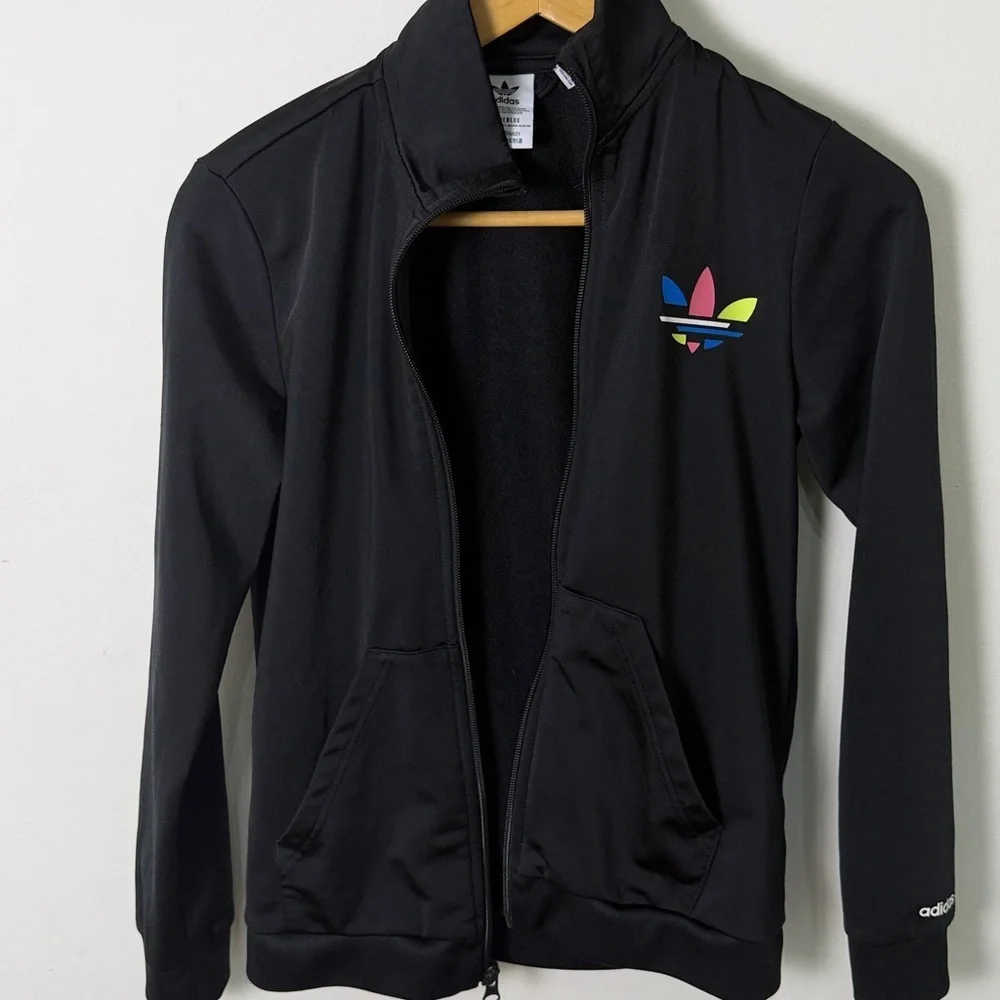 Adidas Black Jacket with Colorful Trefoil girls size medium